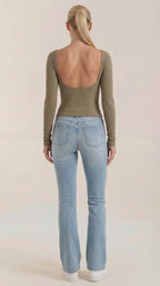 Damen-Longsleeve mit Rundhalsausschnitt, nahtlos, khaki, Rückansicht