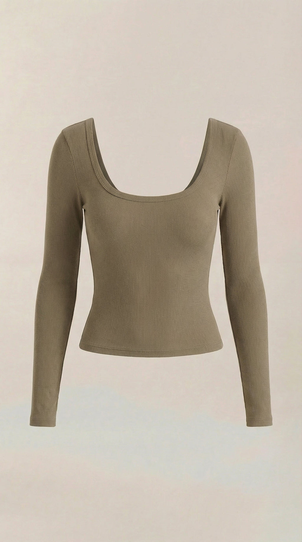 Nahtloses Damen-Longsleeve mit Rundhalsausschnitt, khaki, langarm