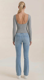 Damen-Longsleeve mit Rundhalsausschnitt, nahtlos, hellgrau, Rückansicht