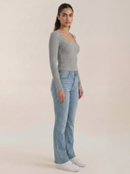 Damen-Longsleeve mit Rundhalsausschnitt, nahtlos, hellgrau, langarm